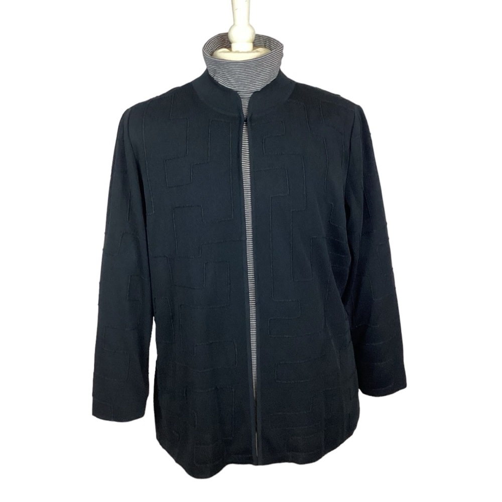 Ming Wang Knit Jacket Geometric Topstitching Black - image 1